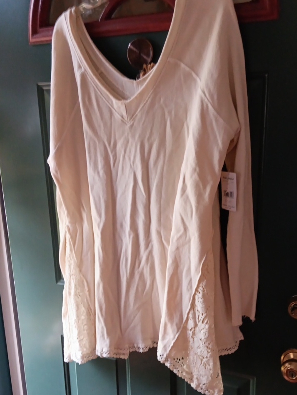 Free People Ivory French Terry and Lace Tunic or Mini Dress. NWT SIZE LARGE